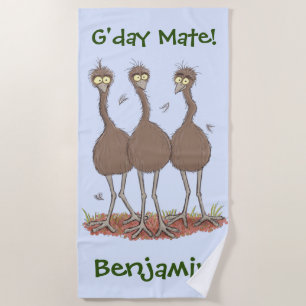 Toalha De Praia Imagem engraçada do desenho animado emu australian