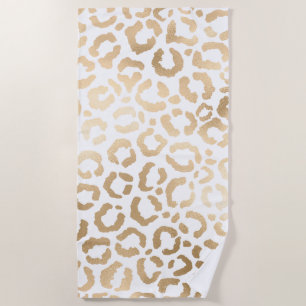 Toalha De Praia Impressão Animal Leopardo Branco Dourado Elegante