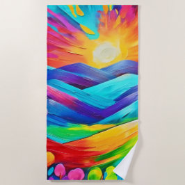 Toalha De Praia Impressão de Arte de Montanha Sunset vibrante