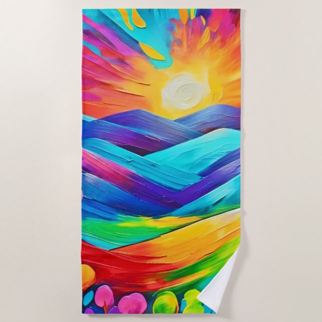 Toalha De Praia Impressão de Arte de Montanha Sunset vibrante (Frente)