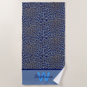 Toalha De Praia Impressão de leopardo azul e dourado