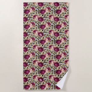 Toalha De Praia Impressão de Leopardo Rosa Rosa Dourada para Meni