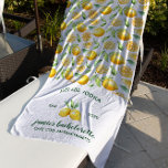 Toalha De Praia Impressão de limão | Citrus Bachelorette Weekend<br><div class="desc">As toalhas perfeitas de solteira para sua festa CITRUS! Nossas toalhas de praia de impressão de limão são a maneira perfeita para sua tripulação chamar toda a atenção para onde quer que você e suas garotas vão! Adicione seu texto personalizado a este design usando as caixas "Editar este modelo design"...</div>