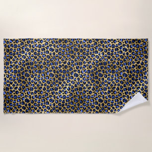 Toalha De Praia Impressão de manchas de leopardo dourado e azul re