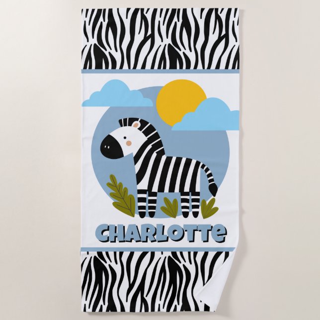 Toalha De Praia Impressão de Zebra Caprichosa com Influência Escan (Frente)