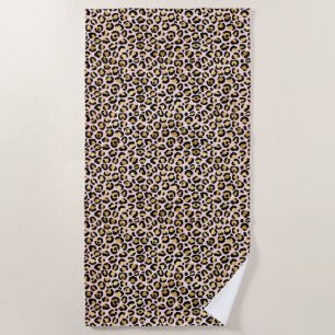Toalha De Praia Impressão Dourada de Leopardo Preto e Rosa
