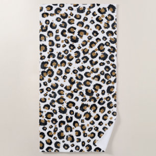 Toalha De Praia Impressão Elegante, Dourada, de Leopardo Preto-Ne