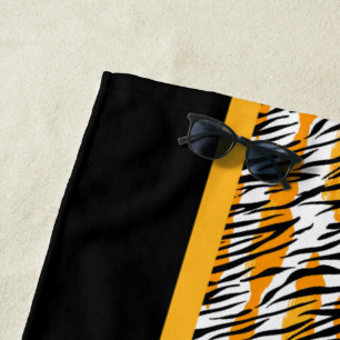 Toalha De Praia Impressão em branco preto-e-laranja divertido