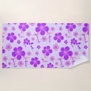 Toalha De Praia Impressão Floral bonito Roxo e Rosa na Lavanda