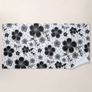 Toalha De Praia Impressão Floral preto-e-branco
