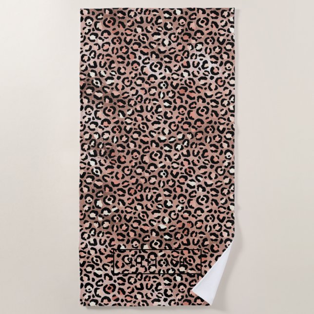 Toalha De Praia Impressão Leopard Dourada Elegante Chic Personaliz (Frente)