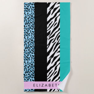 Toalha De Praia Impressão Leopardo, Impressão Zebra, Azul, Seu Nom