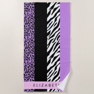 Toalha De Praia Impressão Leopardo, Impressão Zebra, Roxo, Seu Nom