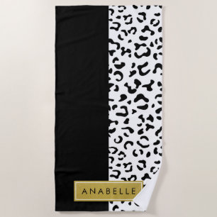 Toalha De Praia Impressão Leopardo, Manchas, Preto E Branco, Seu N