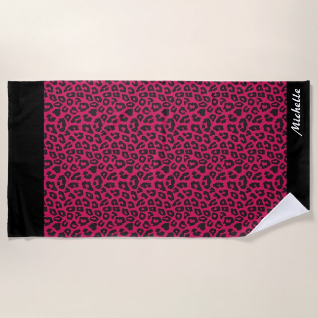 Toalha De Praia impressão-leopardo rosa personalizada (Frente)