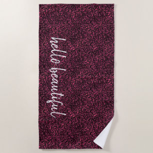 Toalha De Praia Impressão Preta-Leopardo-Glam-Rosa