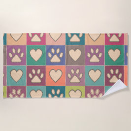 Toalha De Praia Impressões e corações de pata de algodão