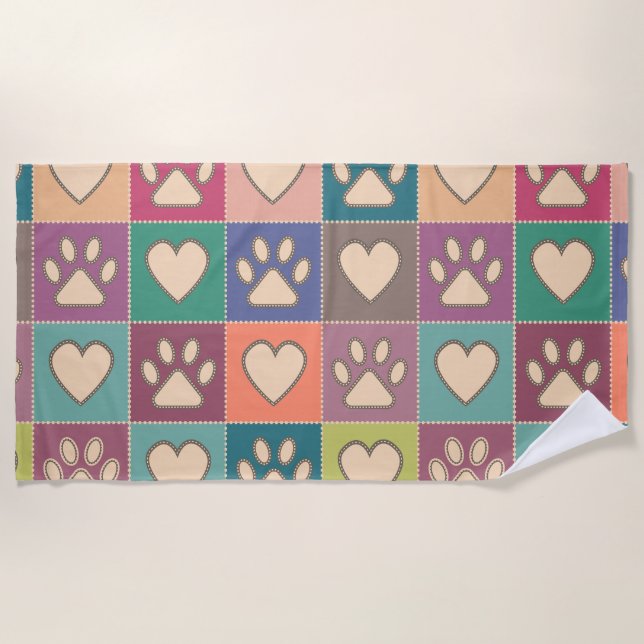Toalha De Praia Impressões e corações de pata de algodão (Frente)