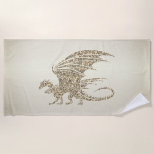 Toalha De Praia Incrível Dragão Mosaico Dourado