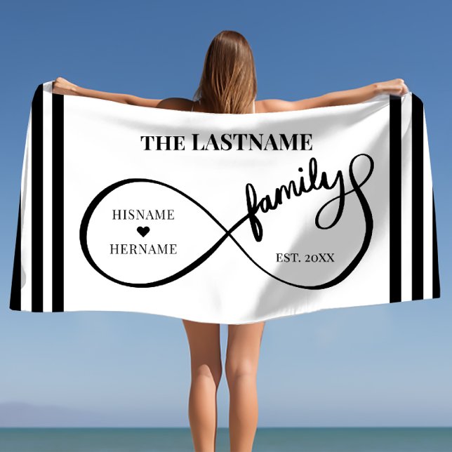 Toalha De Praia Infinity Personalized Family Name e Est. Data (Infinity Personalized Family Name and Est. Date Beach Towel)