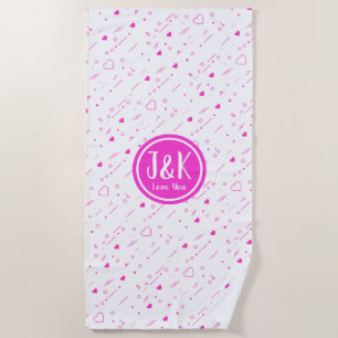 Toalha De Praia Iniciais Personalizadas J & K Padrão de Amor Rosa