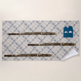 Toalha De Praia Inicial branca azul do costume da xadrez do trio