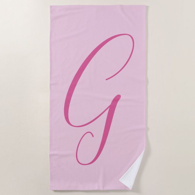 Toalha De Praia Initial Letter Monogram Light Pink Plain Chic (Frente)
