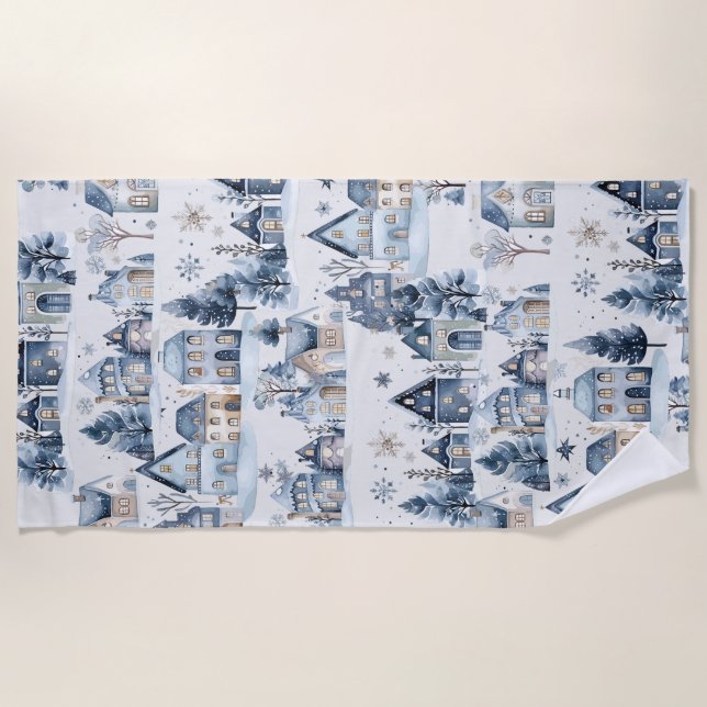 Toalha De Praia Inverno Onederland Casas de Natal Aniversário (Frente)