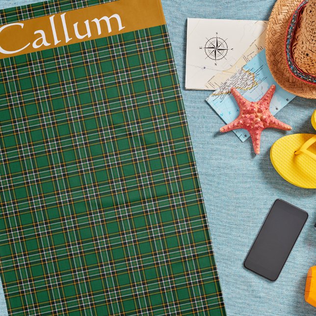 Toalha De Praia Irlandês Nacional Tartan Personalizado (Criador carregado)