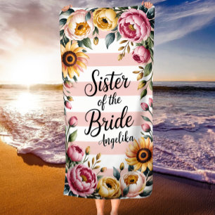 Toalha De Praia Irmã da Noiva Rosa Stripes Casamento Floral