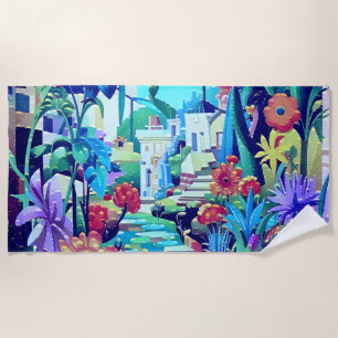 Toalha De Praia Jardim Surreal - Ilustração Floral design 2