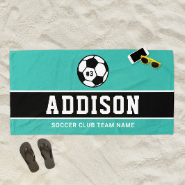 Toalha De Praia Jogador de Futebol Preto Azul Personalizado