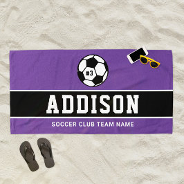 Toalha De Praia Jogador de Futebol Preto Roxo Nome Personalizado