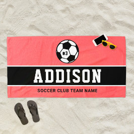 Toalha De Praia Jogador de Futebol Rosa Coral Nome Personalizado
