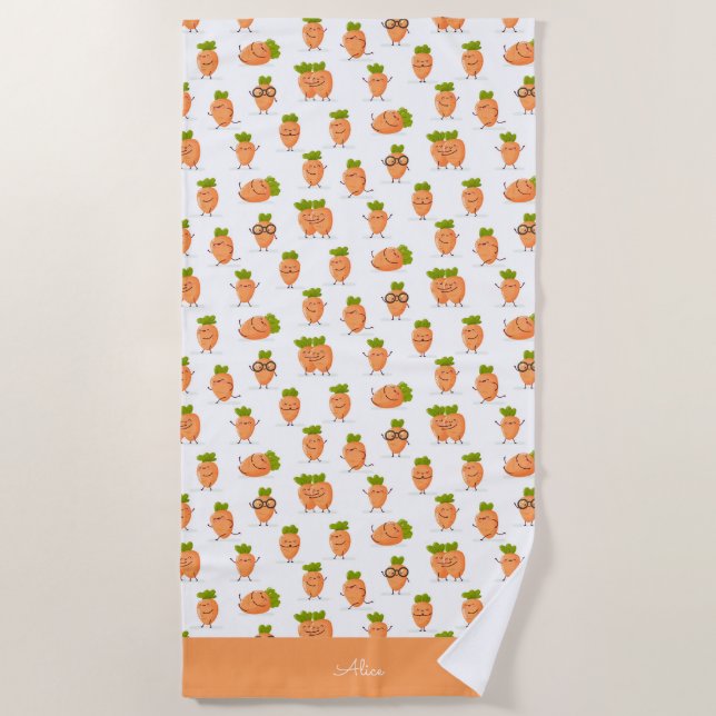 Toalha De Praia Kawaii pattern of fun carrots (Frente)