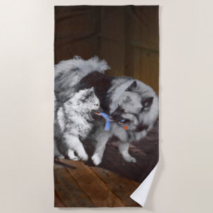 Toalha De Praia Keeshond Playtime Painting - Cute Original Dog Art