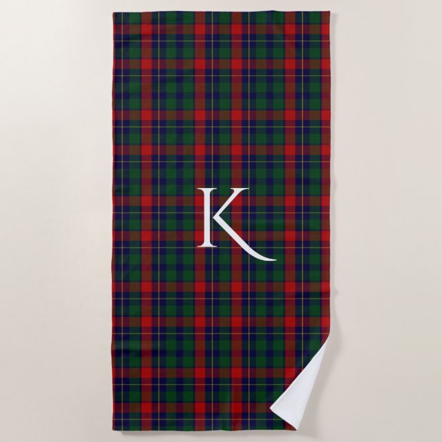 Toalha De Praia Kilgour Clan Tartan Xadrez Monograma Beach Towel (Frente)