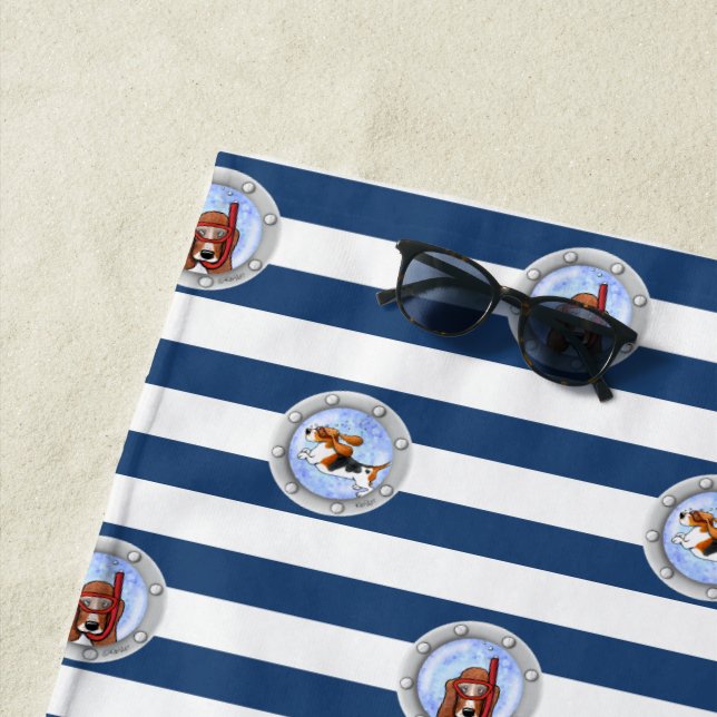 Toalha De Praia KiniArt Snorkeling Basset Hounds (In Situ)