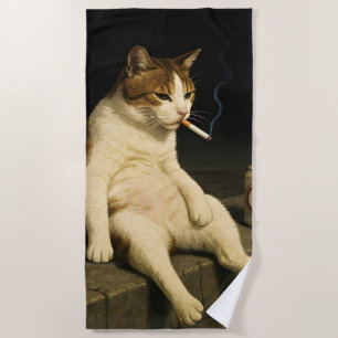 Toalha De Praia Kit Gatinho Cigarro Meme de Gato Engraçado Gen Z