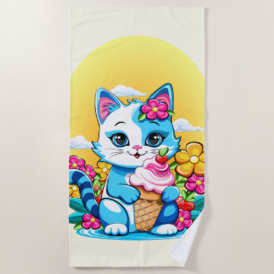 Toalha De Praia Kitty Cat com sorvete Summer Kawaii