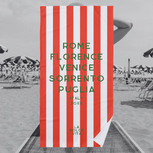Toalha De Praia La Dolce Vita 5 Destinos Red Italy Stripe