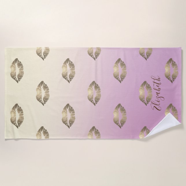 Toalha De Praia Lábios Brilhantes, Ombre - Personalizados (Frente)