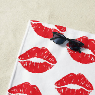 Toalha De Praia Lábios Vermelhos, Batom Vermelho, Beijo, Padrão De