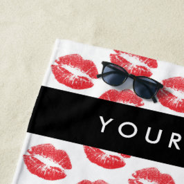 Toalha De Praia Lábios Vermelhos, Beijo, Batom, Seu Nome, Personal