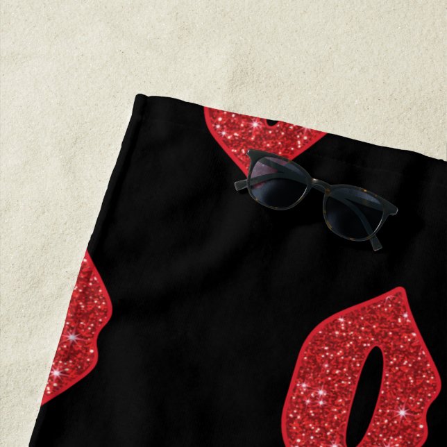 Toalha De Praia Lábios Vermelhos Brilhantes Beijam Feminina Elegan (In Situ)