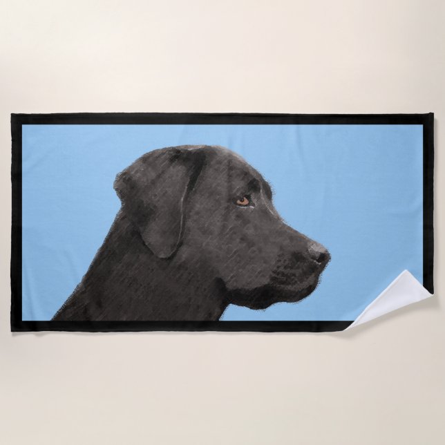 Toalha De Praia Labrador Retriever Black Pintura Original (Frente)