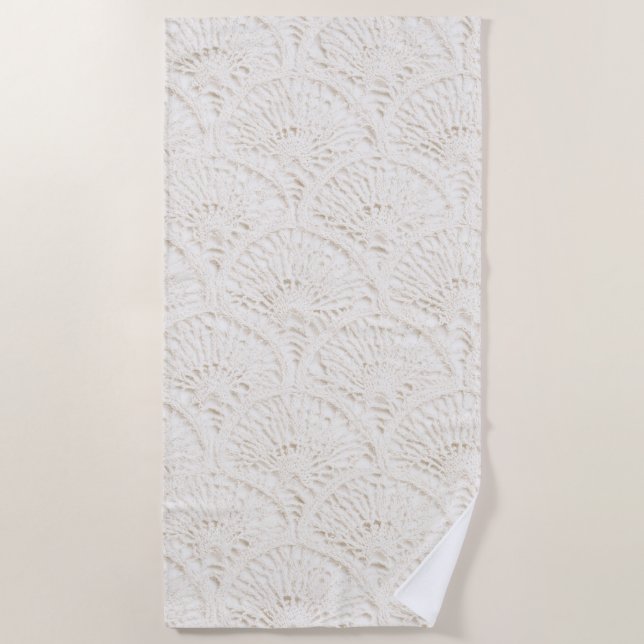 Toalha De Praia Lace Falsa Branco Creme (Frente)
