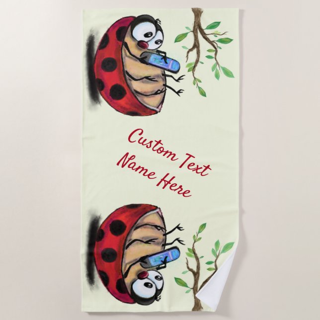 Toalha De Praia Ladybug com telefone seu nome de texto Beach Towel (Frente)