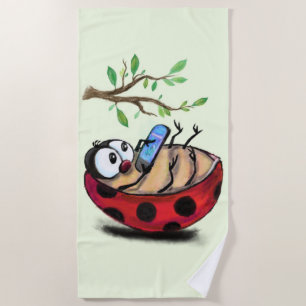 Toalha De Praia Ladybug Feliz por Telefone - Desenho de Cartoon