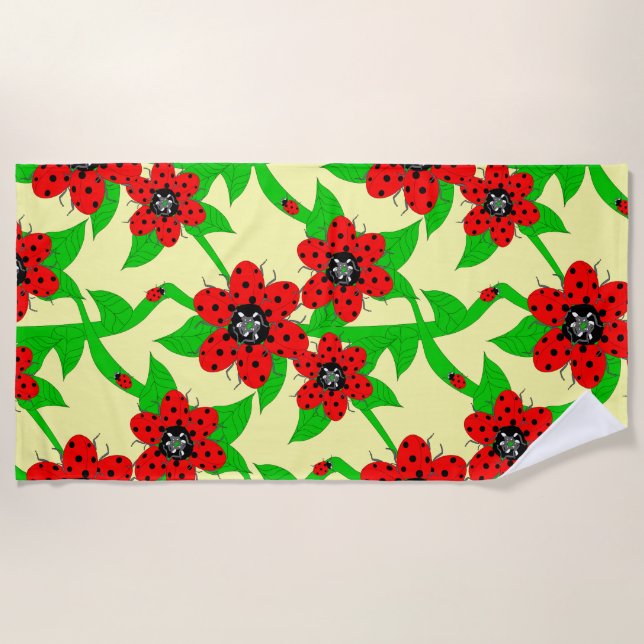 Toalha De Praia Ladybug Flowers Beach Towel (Frente)